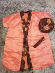 2 Piece Satin Robe With African Print and Reversible Hair Bonnet